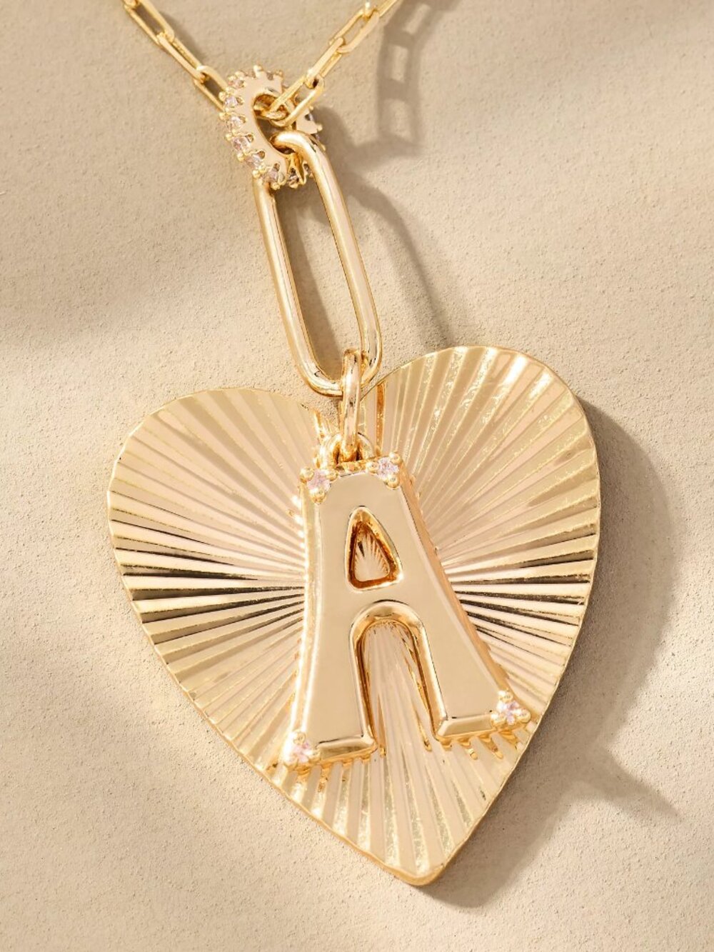 Anthropologie Gold Monogram "M" Fluted Heart Pendant Necklace/NWT - Picture 2 of 12